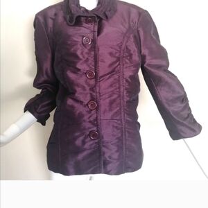 Elegant Purple Puffer with Ruched Design and Stand-Up Collar